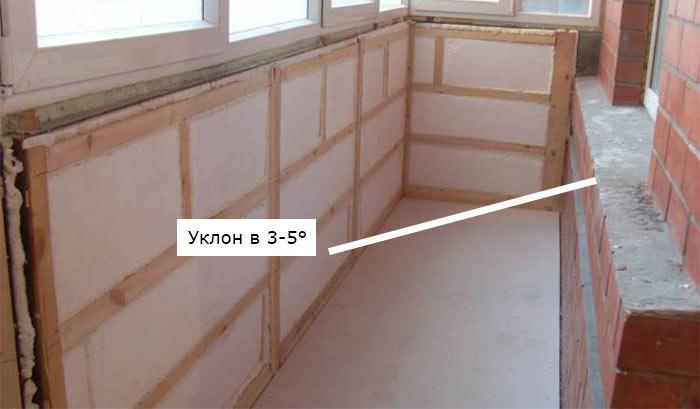 Уколн пола в сторону парапета в 3-5°