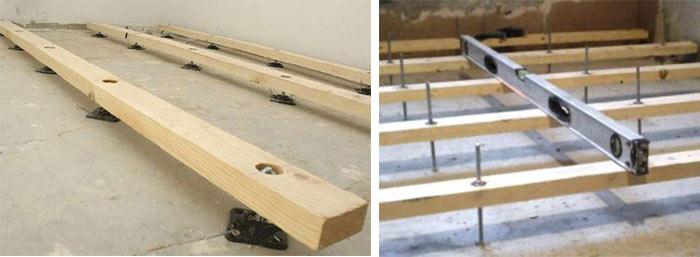 Установка лаг после стяжки